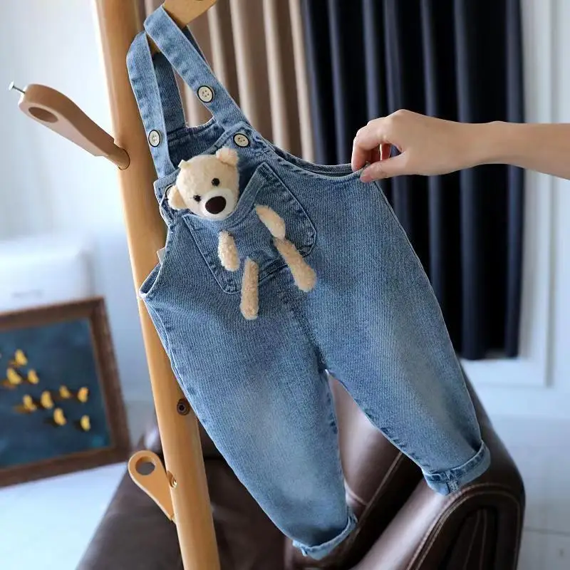 Baby Girls Jeans Pants Spring and Autumn Children\'s Denim Pants Boys and Girls Casual Denim Strap Pants 0-6 Years