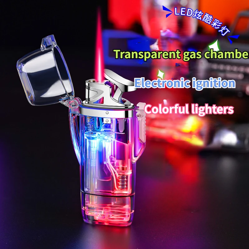 Creative transparent lighter Windproof Direct charge Cigarette ignition Colorful lights Pink flame Flamethrower Cigarette tools