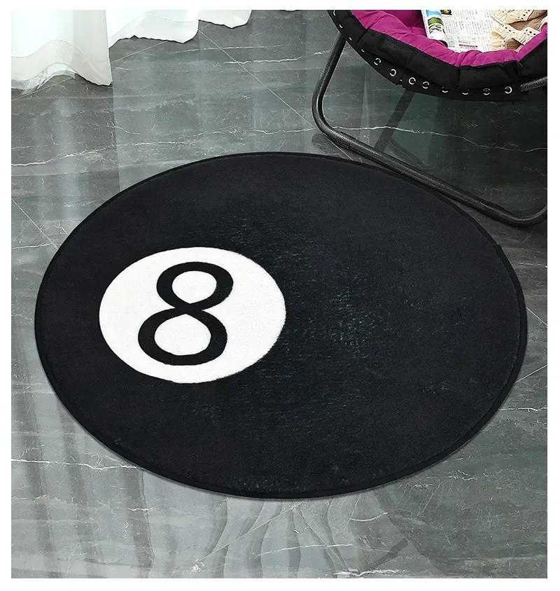 VIKAMA Billiards Challenge Carpet Black 8-Ball Imitation Cashmere Home Round Decorative Rug For Game Room And Fun Learning Space