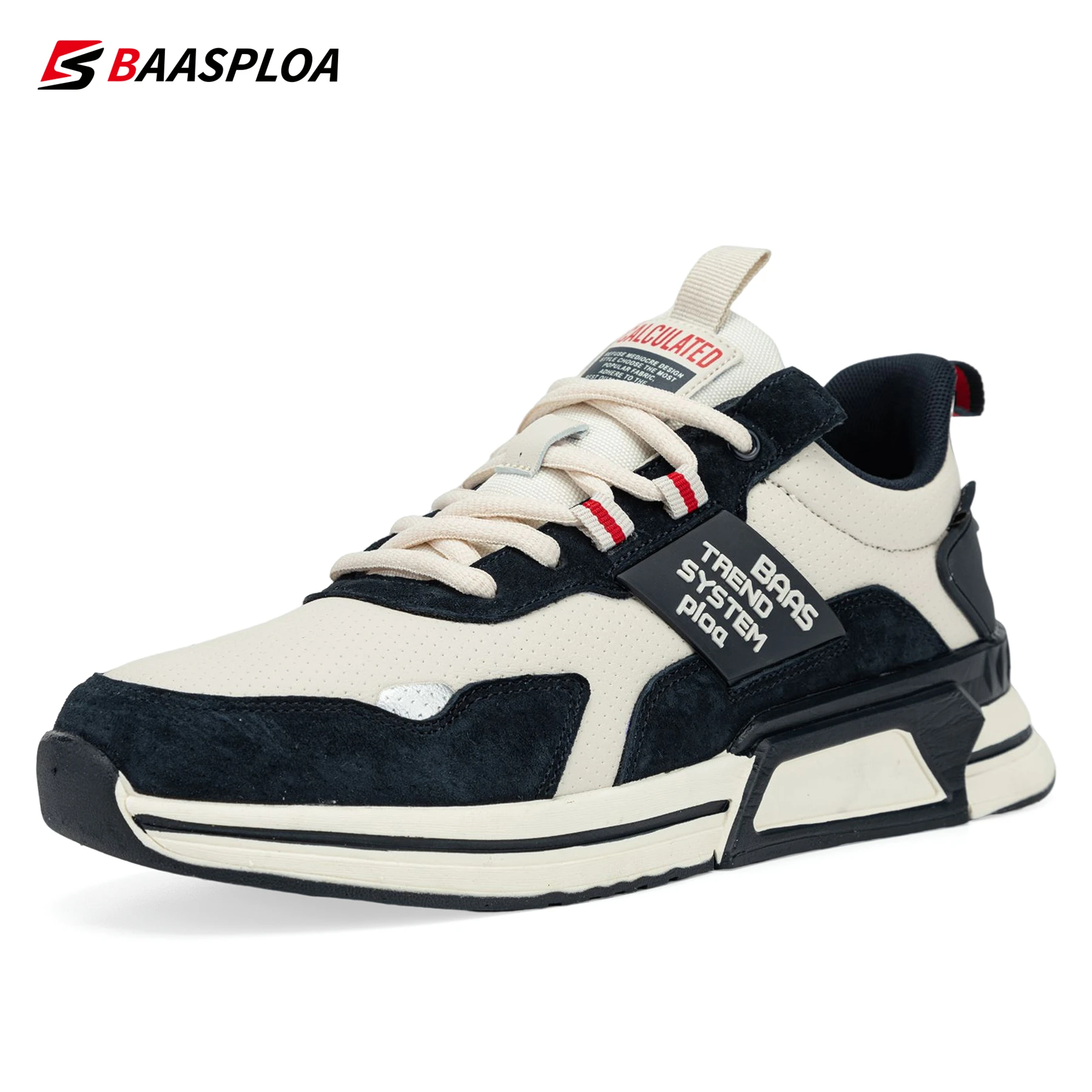 Baasploa Brand Men Fashion Leather Waterproof Casual Shoes Non-Slip Wear-Resistant Running Shoes Breathable Lightweight Sneakers