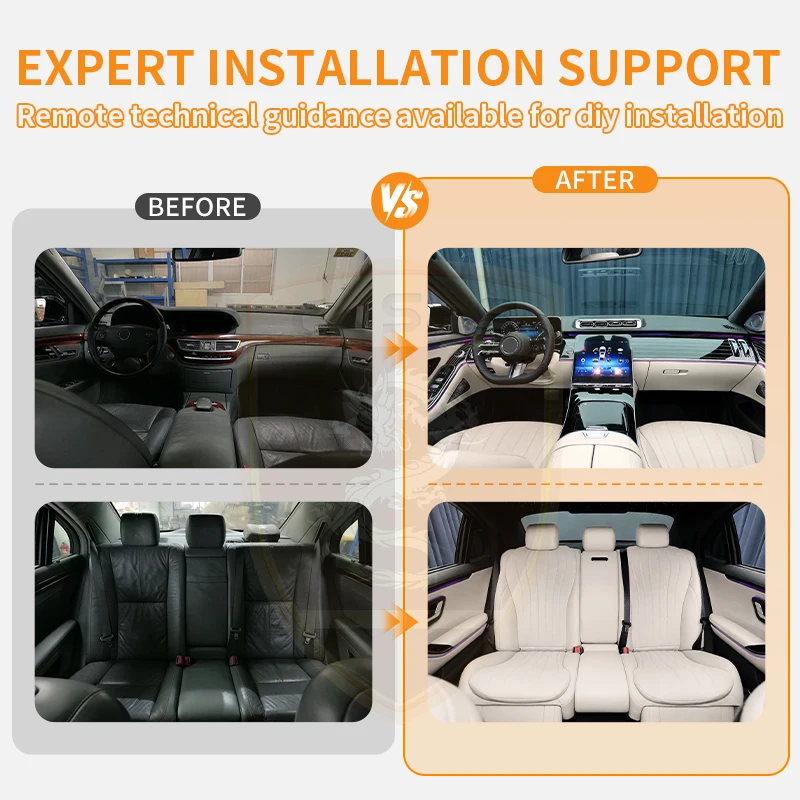 Luxury Full Interior Kit for S Class W221 Upgrade to W223 Style Dashboard Center Control Door Panel Seat Covers