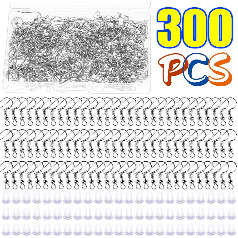 

300pcs/Lot Hypoallergenic Earring Hook Kit Mix-color Ear Wires Hooks Open Jump Rings Earplugs for DIY Earrings Making Repair