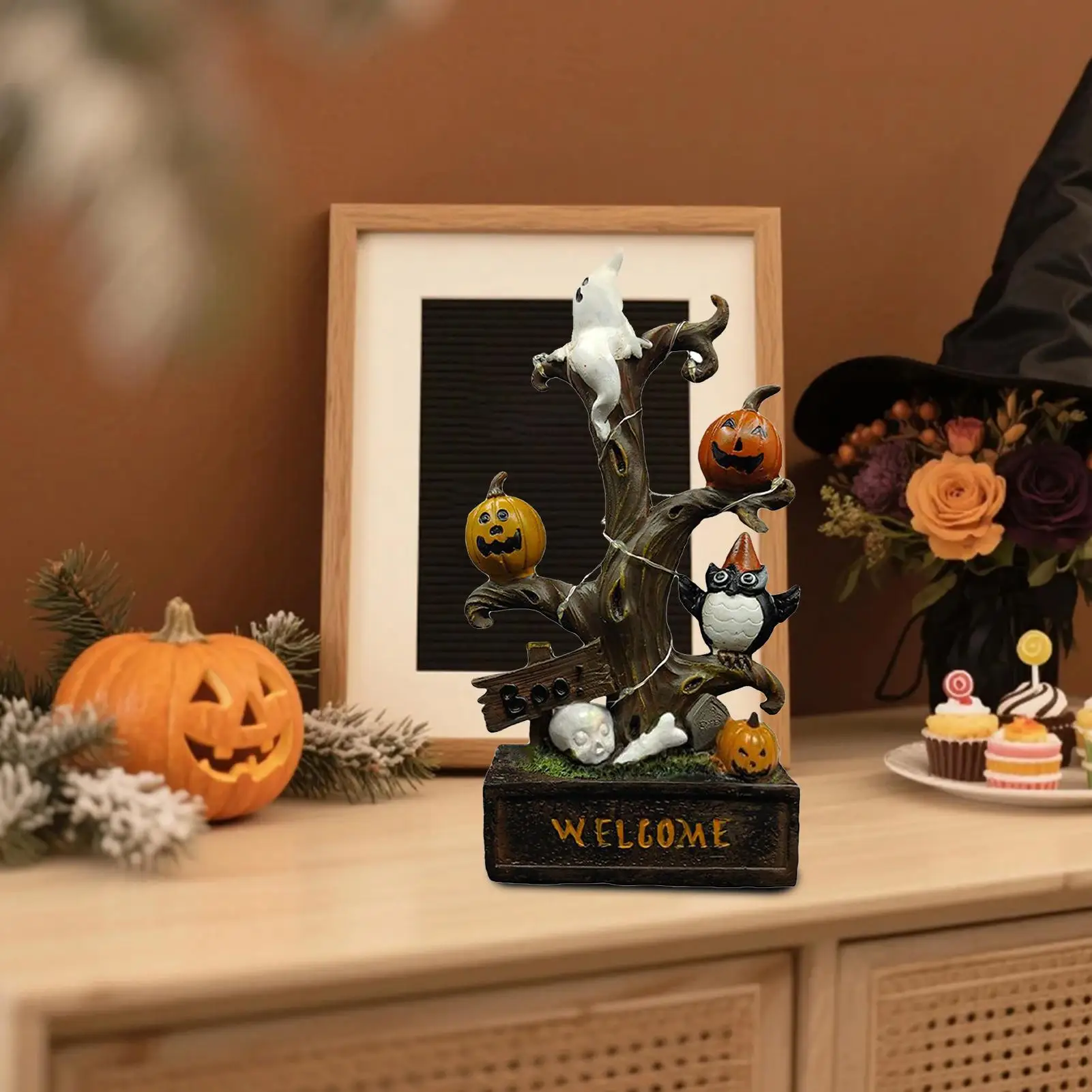 

Скульптура дерева для Хэллоуина, скульптура Хэллоуина, жуткое дерево, светящаяся смоляная сцена, реквизит, коллекционные украшения для детей-подростков