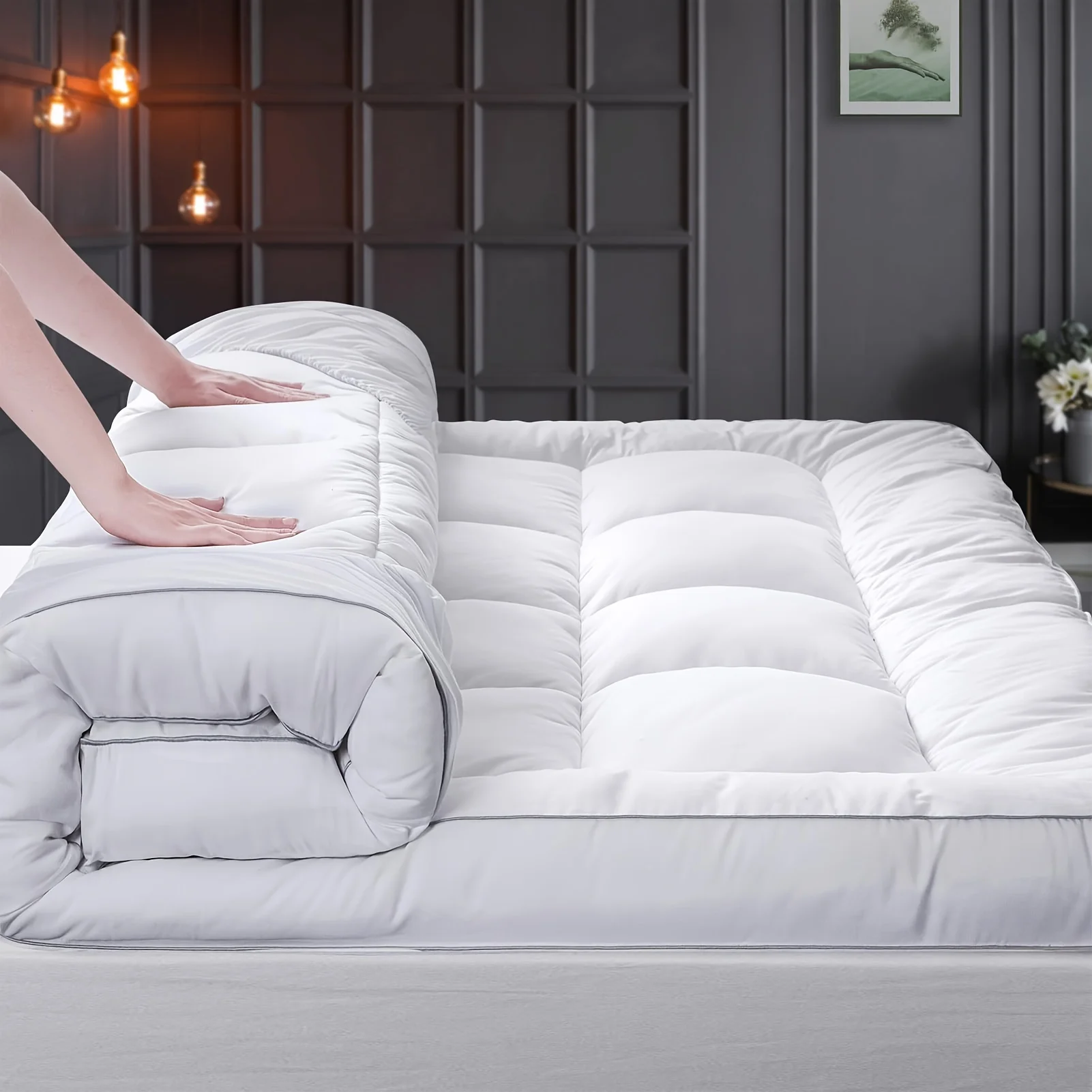 

Mattress Topper Pad, Pillow Top Mattress Topper, Ultra-Soft Quilted Cooling Mattress Protector, Suitable for 8-24 Inch Deep Mattresses, 450/900G/1200GSM Filling Options.