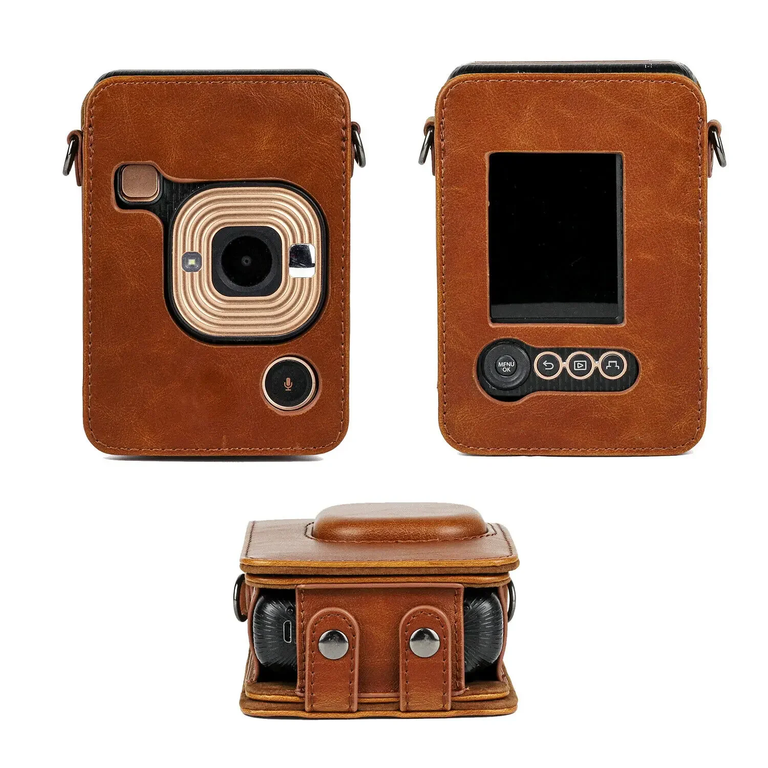 ل Fujifilm Instax Mini Liplay Hybird فيلم فوري حقيبة كاميرا حافظة بولي Leather جلد ريترو أسود بني أبيض حمل غطاء حقائب كتف