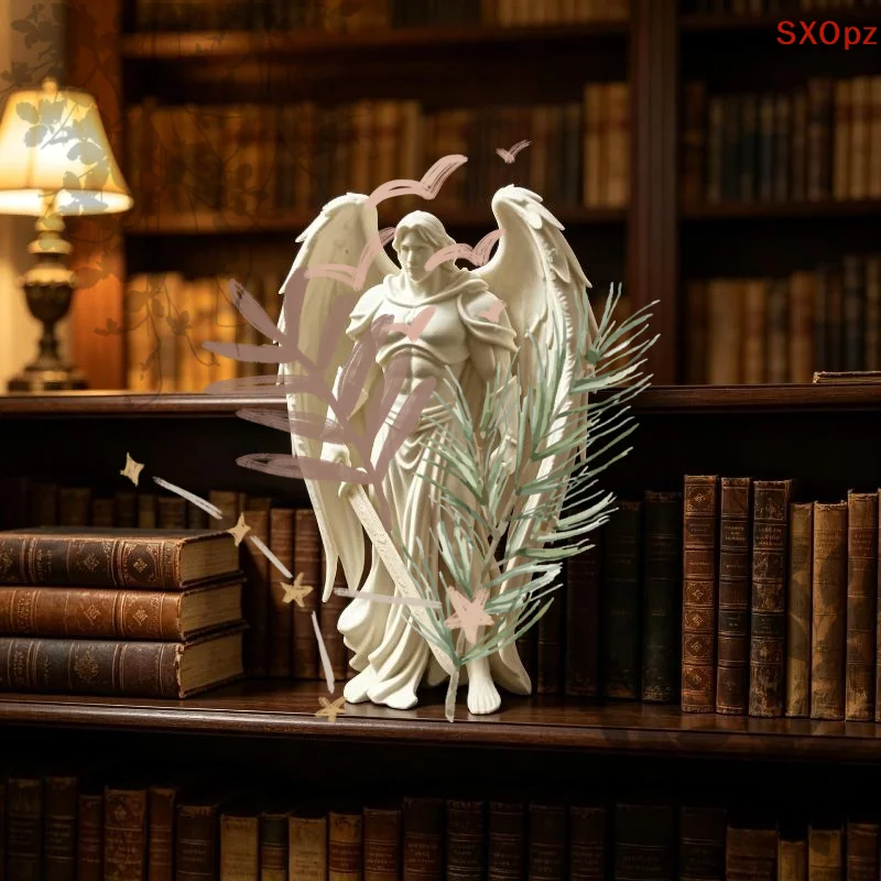 3D Printed Small Winged Male: Angel Ornament Figurine White Statue Stable Base Home Decor
