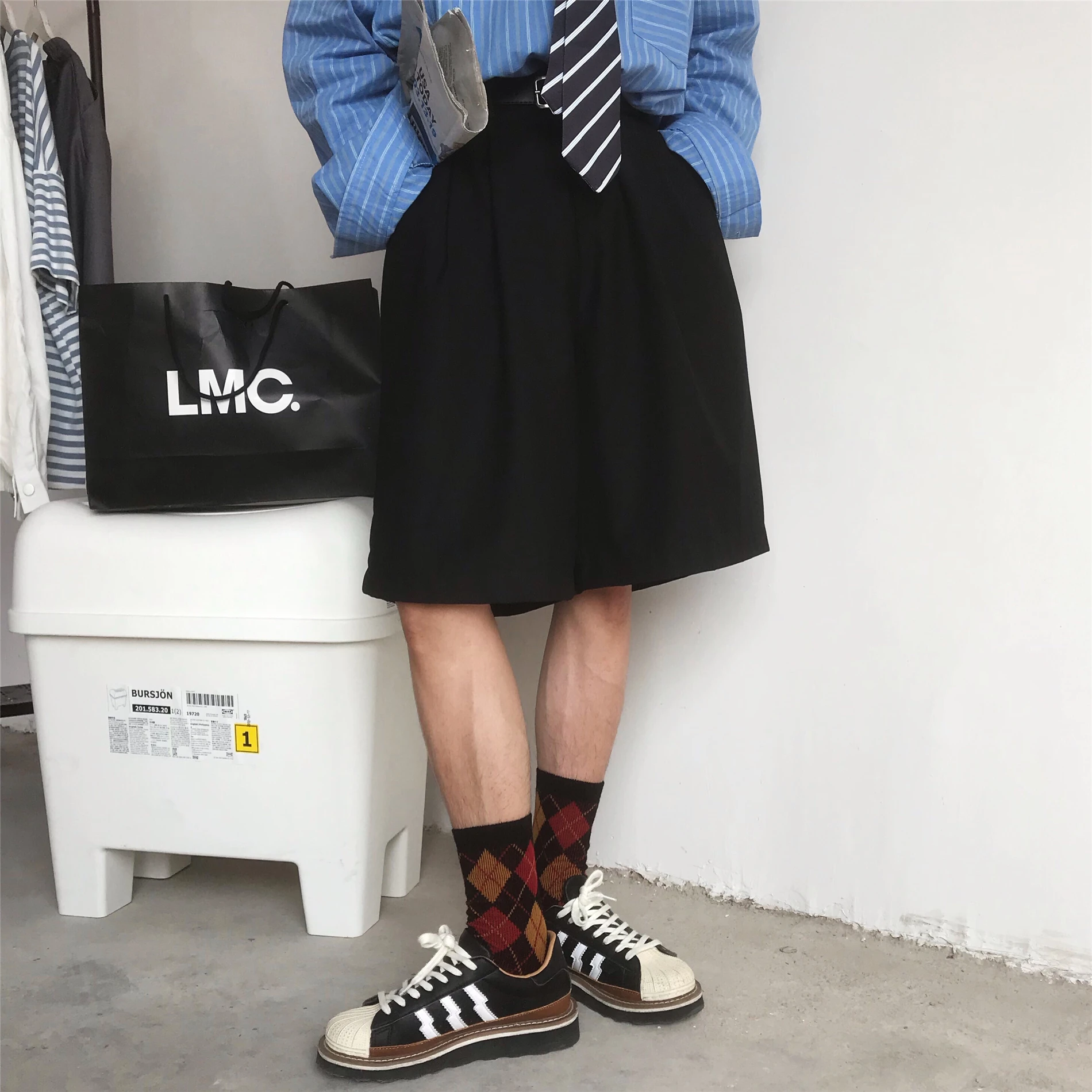 C2 Original Summer Loose High Waist Five-Quarter Pants Unisex Casual Wide Leg Trousers Retro Hong Kong Style All-Match Trousers