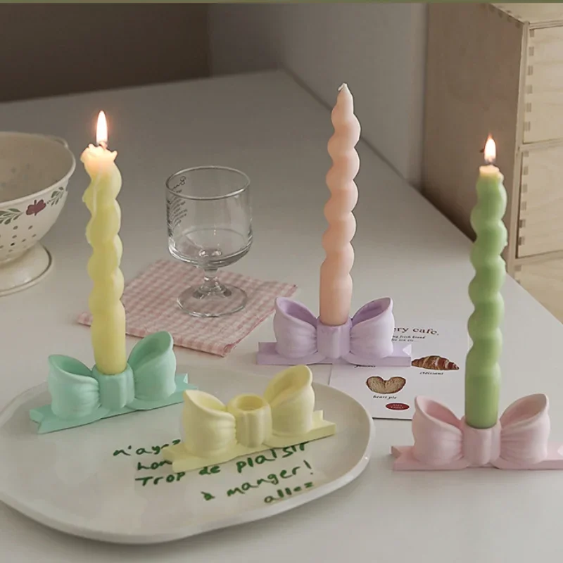 Ins Style Gypsum Bow Candle Holder Long Candle Candlestick Wedding Birthday Candlestick Party Home Decoration Photo Props