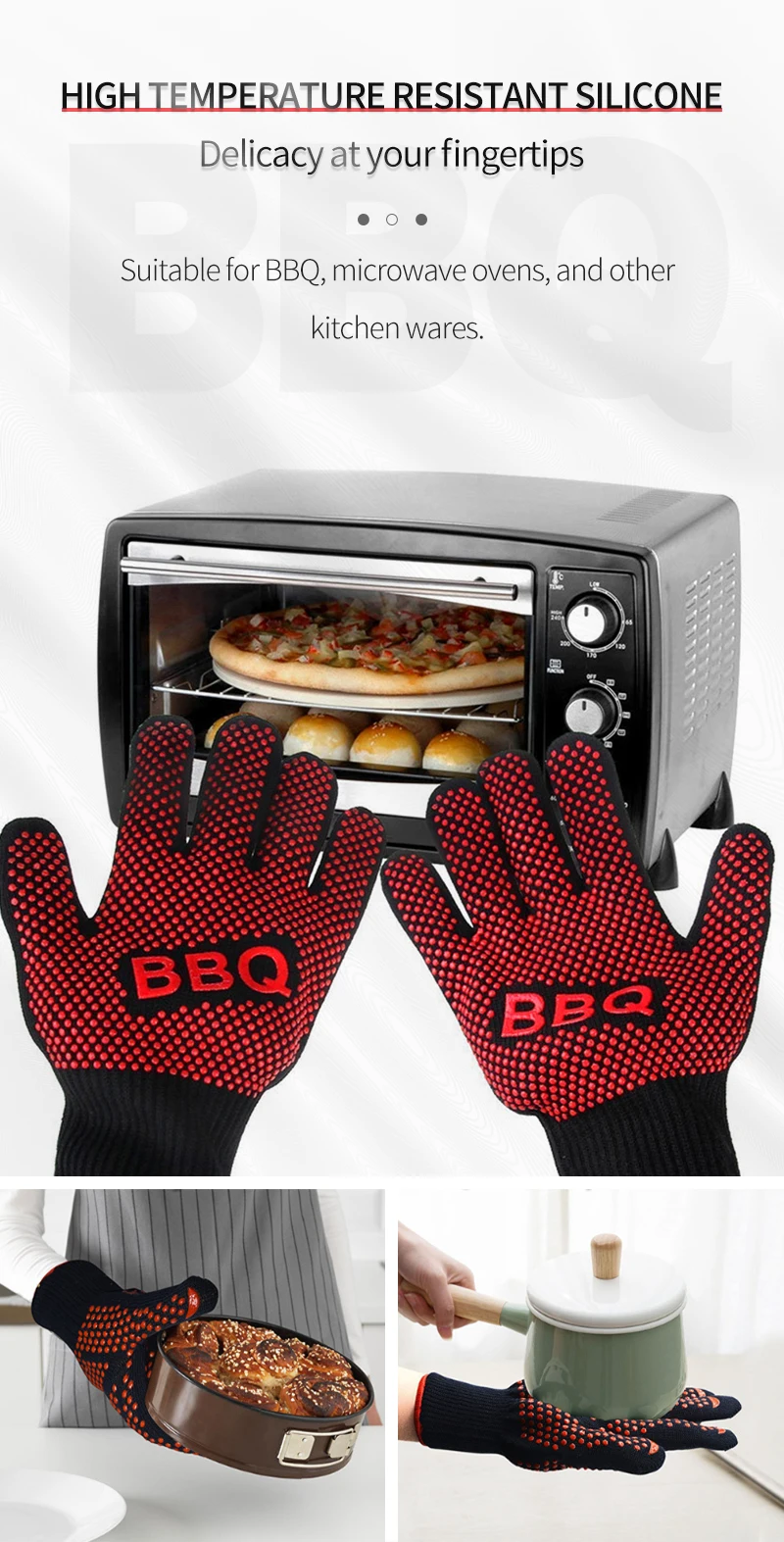 Heated Oven BBQ Grills Knitted Hand Gloves Anti-Scald Thickening Oven Gloves