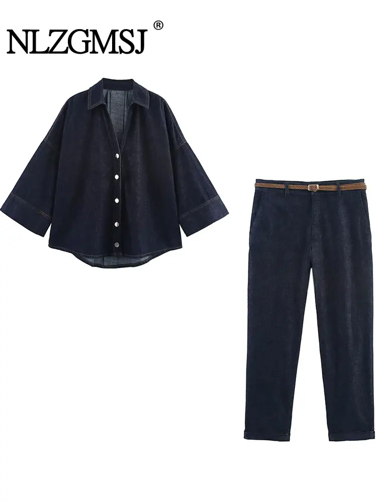 

NLZGMSJ 2025 комплекты ковбойских брюк женские комплекты из 2 предметов модная ковбойская рубашка топ женский костюм повседневный комплект из двух предметов женская одежда