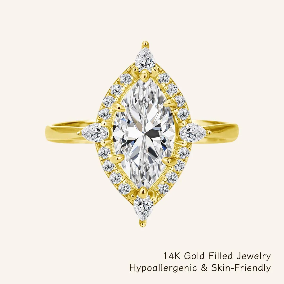 

Luxury 2ct Moissanite Diamond Ring 14k Gold Filled Marquise Cut Engagement Bands Christmas Valentine's Day Jewelry Gift for Her