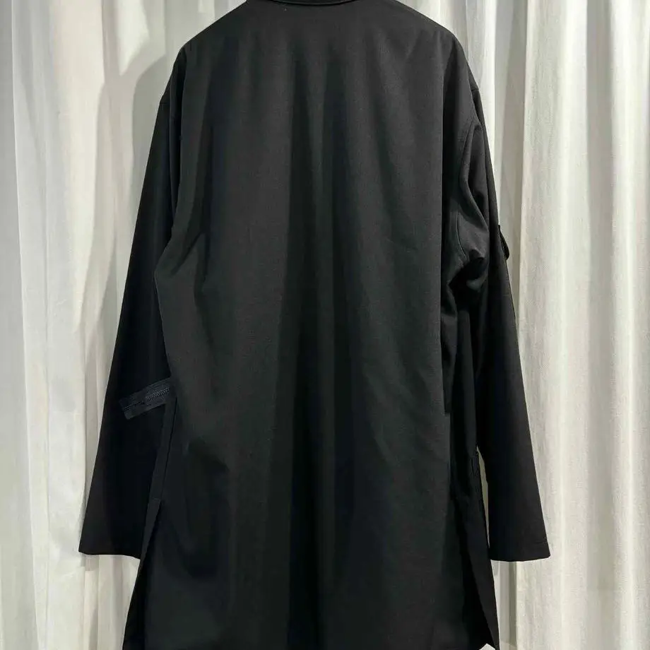 TOP-YAMAMOTO ® Black Cutaway Suit Men's Collar Two-Piece Buttoned Pockets Cutaway Suit Jacket