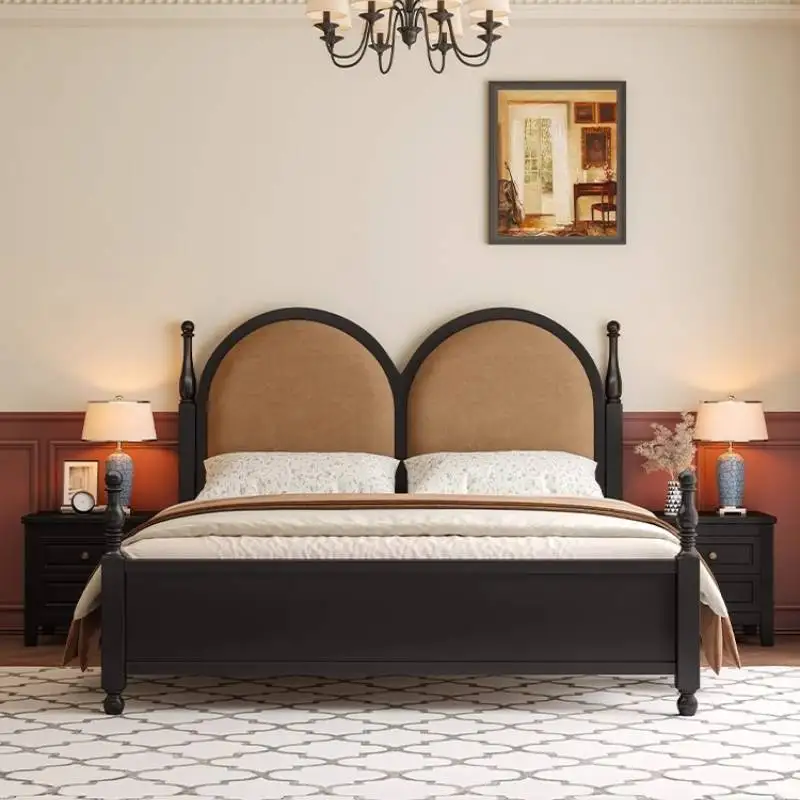 Brown Soft Double Bed Couples Decoration Adults Queen Modern Double Bed Luxury Japanese Wooden Camas Matrimoniales Furniture