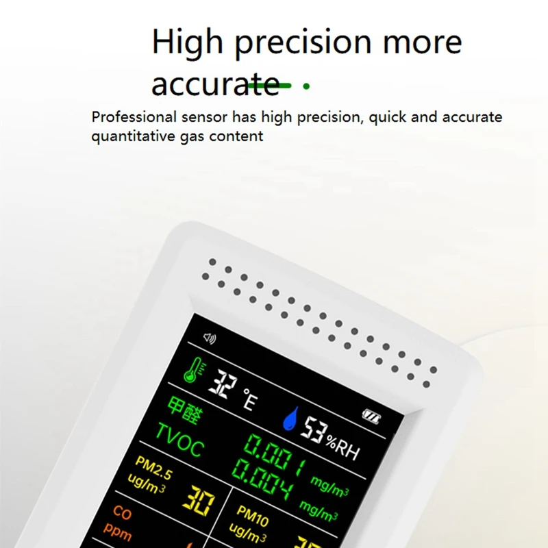 9 In 1 Air Quality Detector LCD Display PM2.5 PM10 HCHO TVOC CO CO2 AQI Temperature Humidity Air Quality Monitor