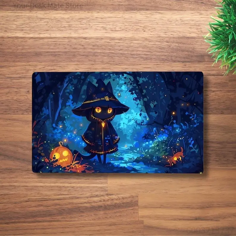 1 Stück Niedliches Halloween Schwarze Katze Großes Gaming-Mauspad mit Verriegelungskante Rutschfeste Gummi-Schreibtischunterlage für TCG MTG Spiele