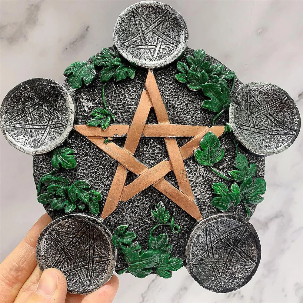 1Pc Retro Five-pointed Star Crystal Ball Base Astrology Pentacle Altar Plate Resin Sphere Holder Tray for Tarot Divination Props