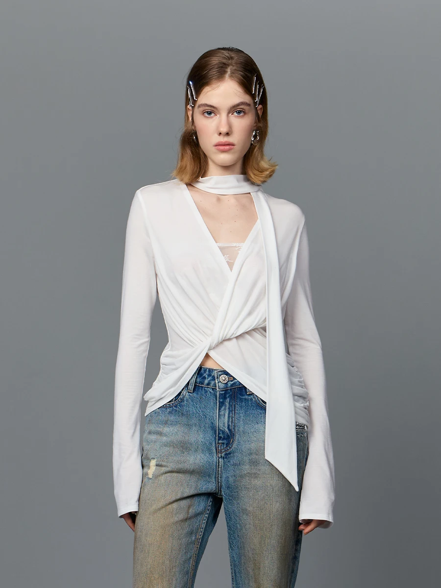 

Женская блузка с кружевными вставками и длинными рукавами, подчеркивающая талию, от Clink Clunk, новая коллекция осень-зима, Pure Desire Sle