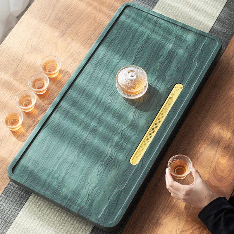 Green Rectangle Tea Tray Drainage Wood Plates For Food Office Tea Tray Hospitality Ceremony Bandeja Madera Home Decorationgs