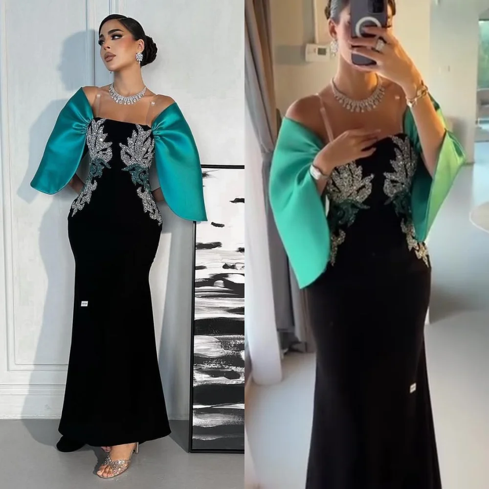 

Exquisite Off-the-shoulder Mermaid Anke Length Prom Dresses Paillette / Sequins Satin Formal Occasion Gown vestidos de fiesta فس