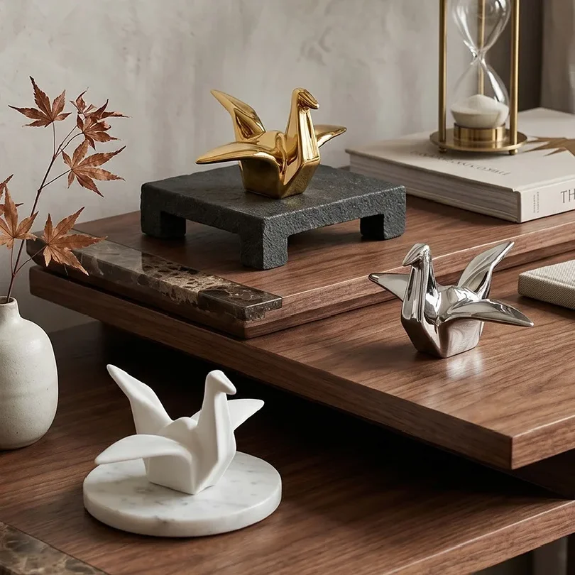 Ceramic Origami Crane Figurine Modern Bird Statue Home Decor Porcelain Crane Ornament for Living Room Bedroom Office Desktop
