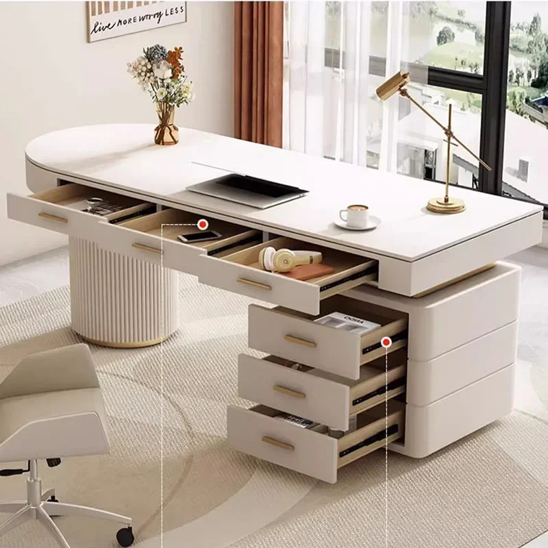 طاولة ورشة عمل مكتب أوتوماتيكي على شكل حرف L تعديل ارتفاع الألعاب كرسي أبيض مساعد ملحقات دراسة المكتب التنفيذي الحركة