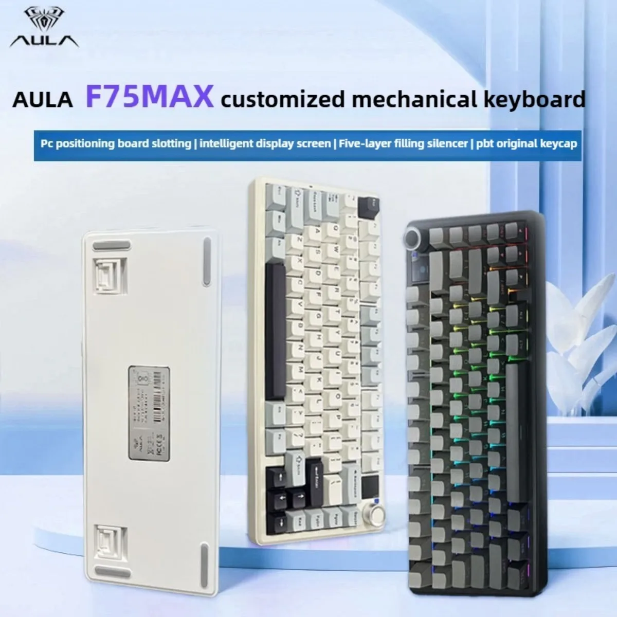 

AULA F75 MAX Gaming Keyboard 75% Three-mode Wired/Bluetooth/2.4G Hot-Swap RGB E-sports Keyboard with TFT Screen for PC/Mac ﻿