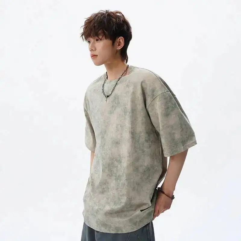 LUZHEN Printed Sleeve T-shirts Summer Short Textured 2026 Men's Loose Fashion Handsome Simple Casual Round Neck Male Tops JY7755