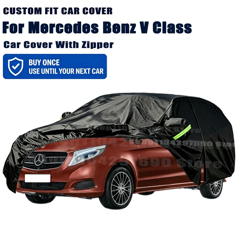 For Mercedes Benz V Class W638 W639 W447 Car Cover With Door Zipper Waterproof Snow Rain Anti-UV Dustproof Outdoor Protector