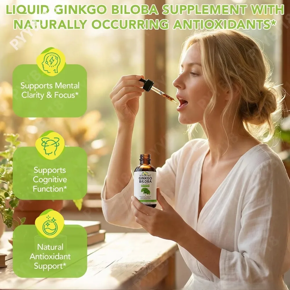 Ginkgo Biloba Liquid Drops Promote Mental Clarity & Focus Improve Healthy Memory Enhance Cognitive Function 60ML 100% Natural