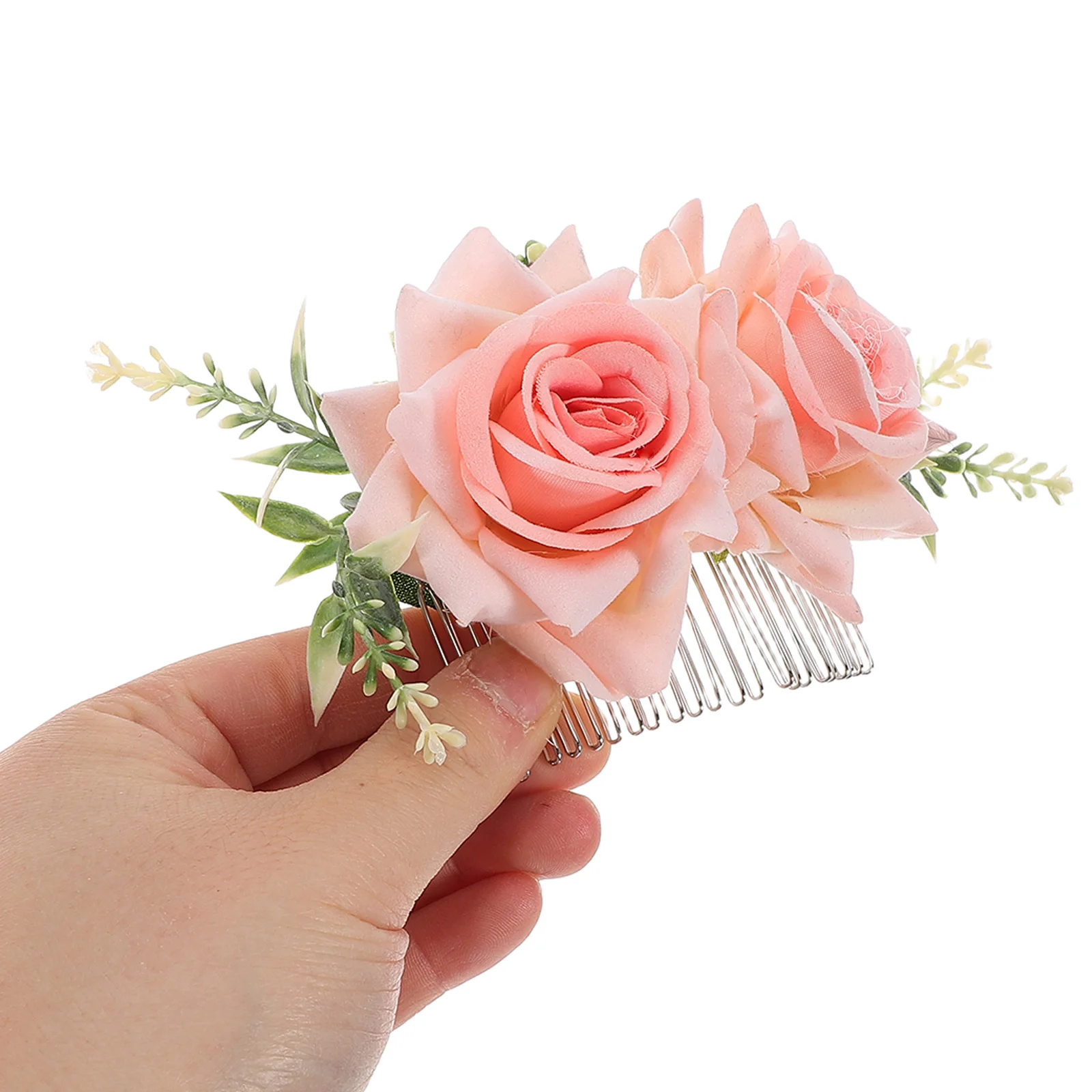 

Pink Artificial Rose Hair Comb for Women Floral Wedding Accessory Metal Teeth Elegant Headpiece for Formal Events