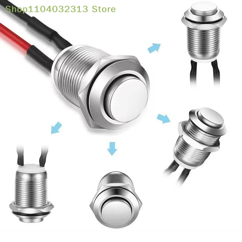 petiteRound Head Momentary Push Button Switch 5Pcs Stainless Steel Normal Open for Office Equipment Repair Industrial Control