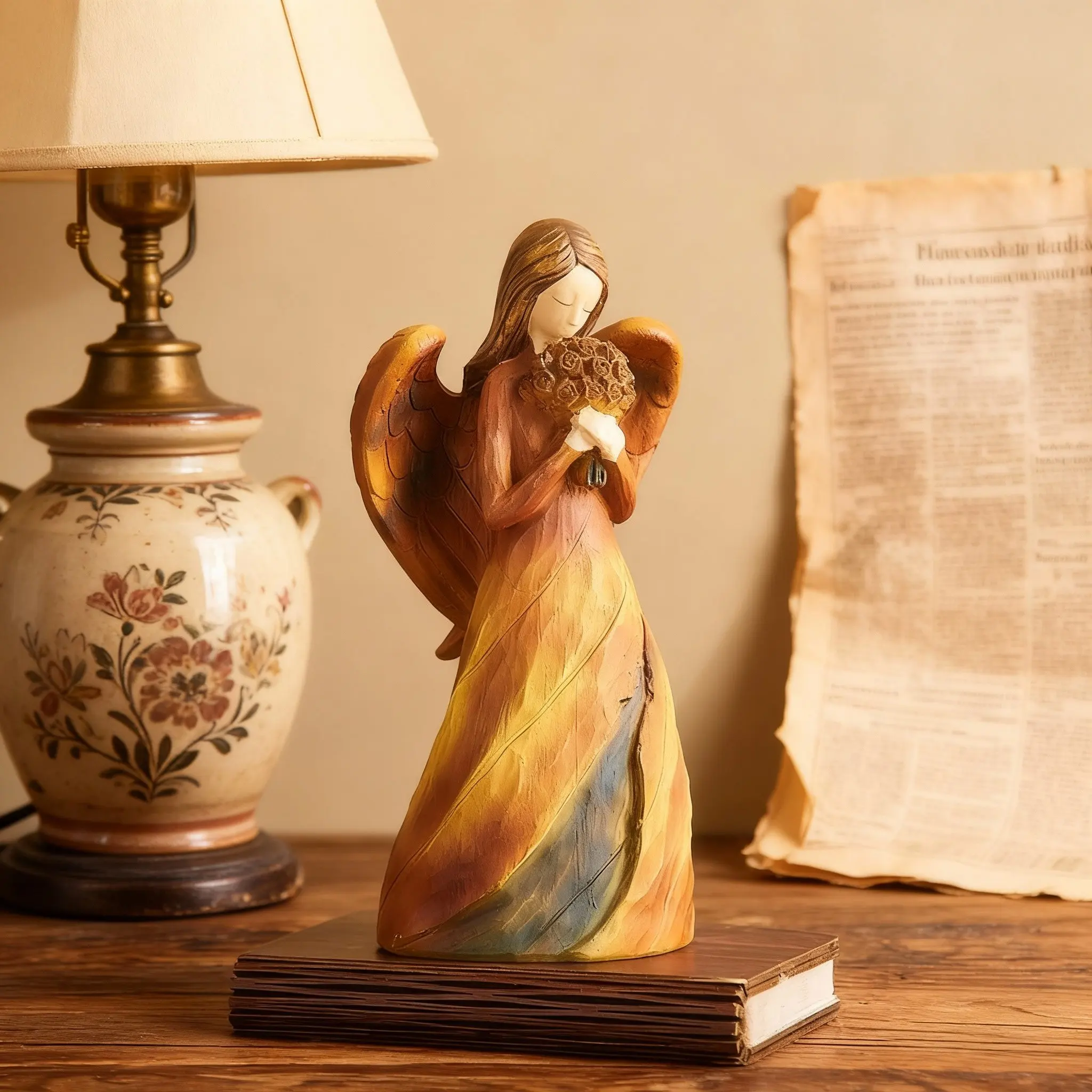 European retro angel wood decorative ornaments home living room study art crafts