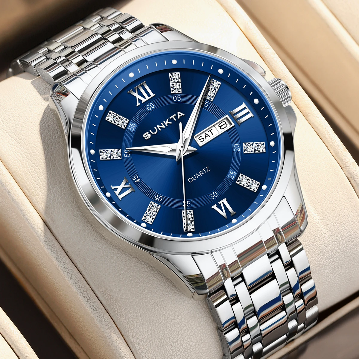

2026 New SUNKTA Quartz Watch For Men Silver Business Wristwatch Waterproof Luminous Male Clock Fashion Casual Watch For Men Gift