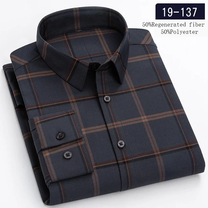 New in shirt hight quality long-sleeve shirts for men slim fit formal shirt soft Silk office tops plaid designer elegant clothes