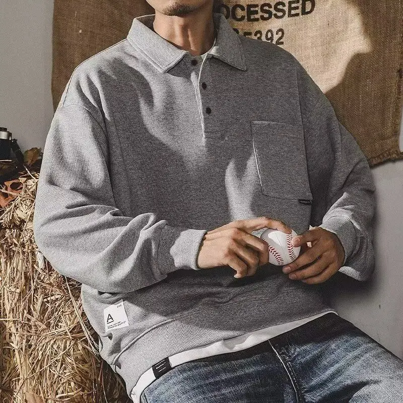 

Spring and Autumn New Simple Casual Men's Retro Loose Lapel Long Sleeve Sweater