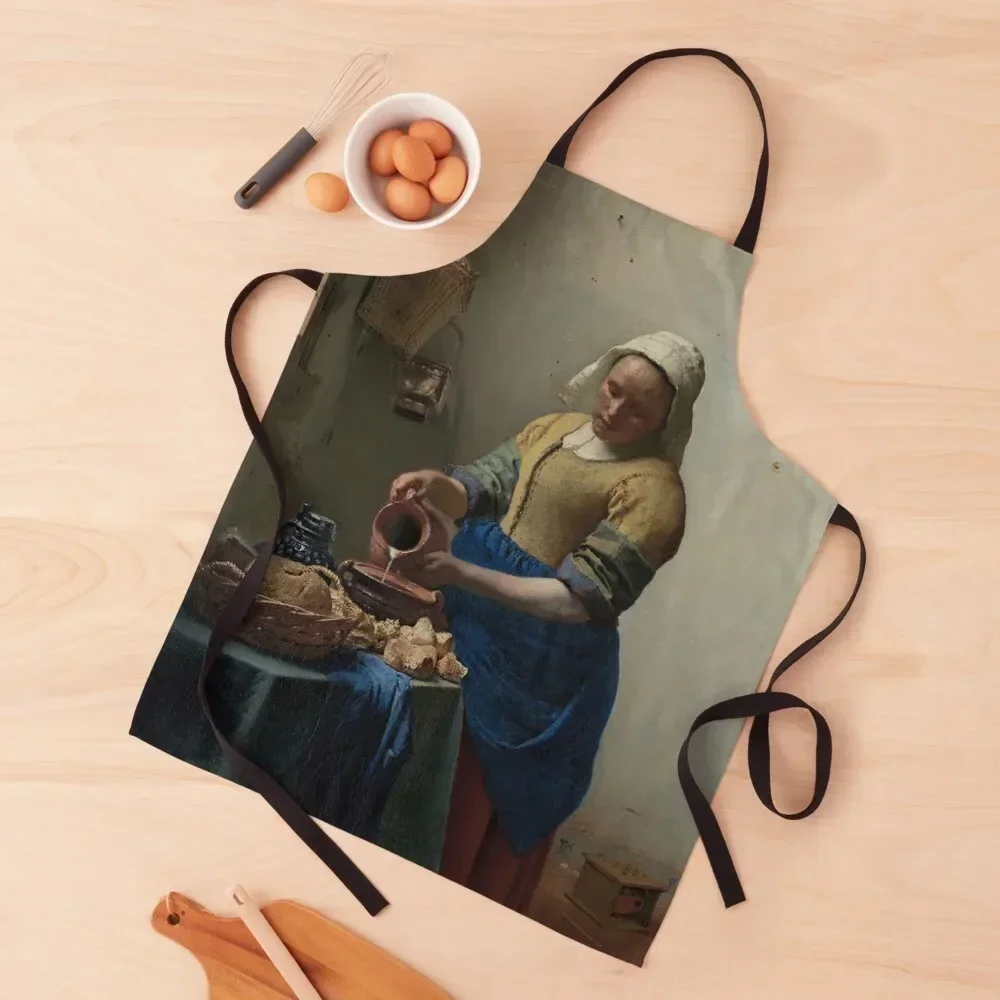 

Johannes Vermeer - The milkmaid Apron kitchen girl work gowns for women cleaning Chef Accessories Hairdressing Apron