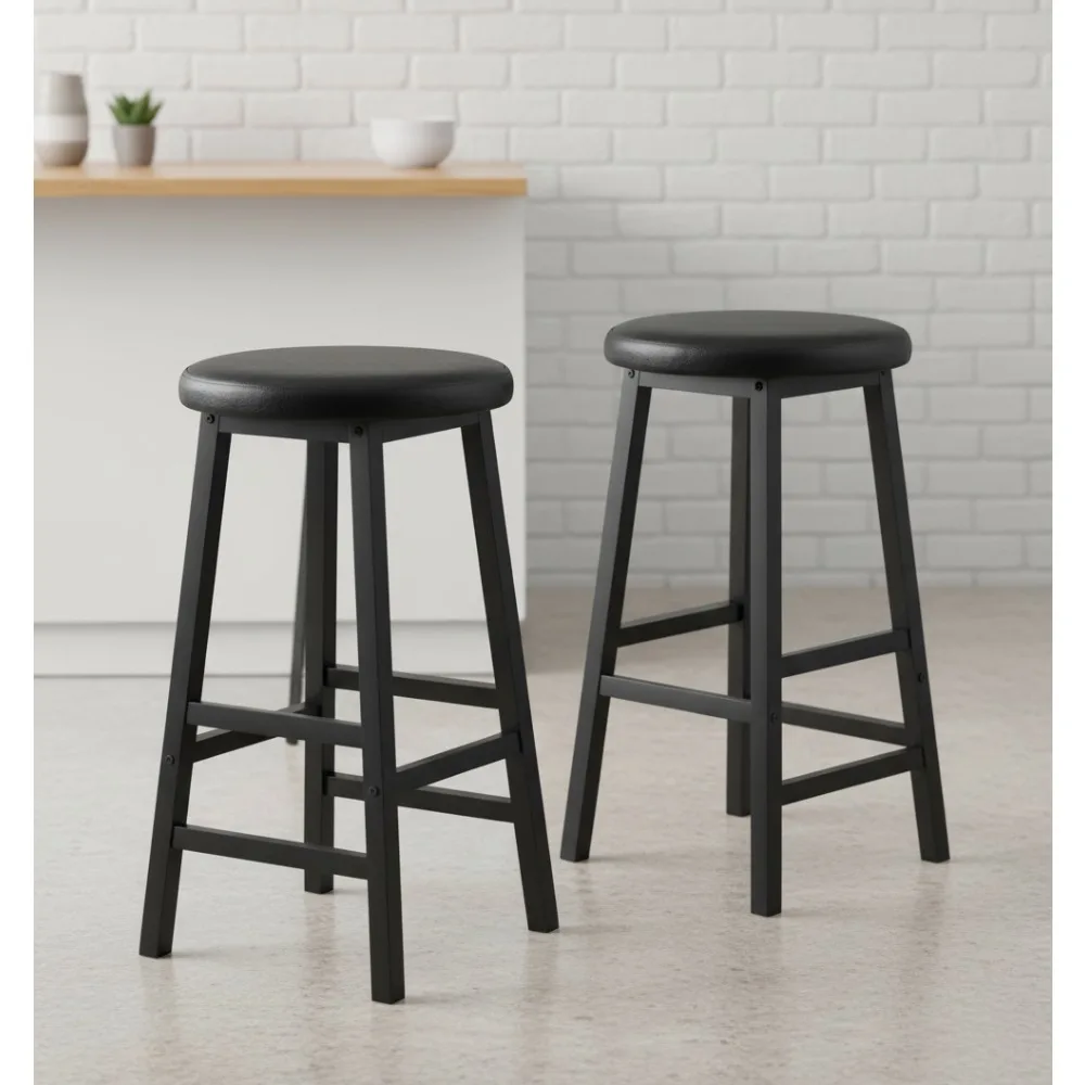 

24 Inch Bar Stools Set with Footrest, PU Upholstered Height Stools, Easy Assembly for Kitchen Bar Counter Restaurant