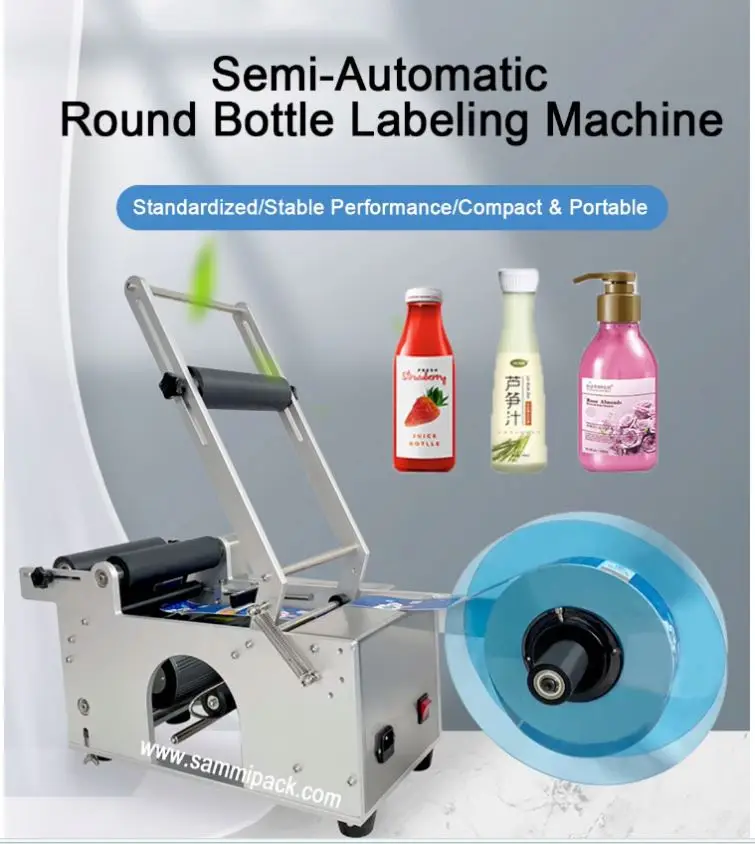 Round Bottle Labeling Machines Semi Automatic Label Equipment Manual Sticker Label Machine For Plastic Glass Bottle