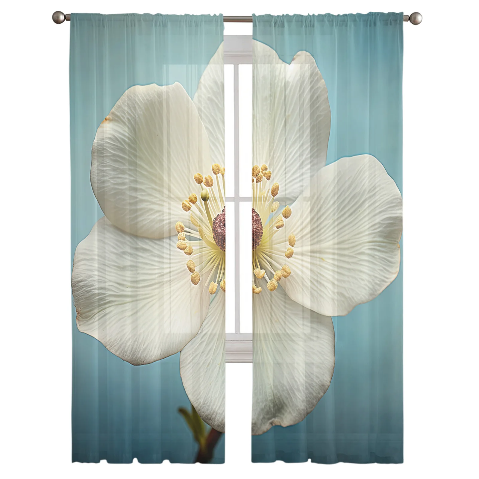 Realistic Flowers And Leaves Sheer Curtains For Living Room Window Long Tulle Curtain Bedroom Kitchen Decoration Voile Drapes