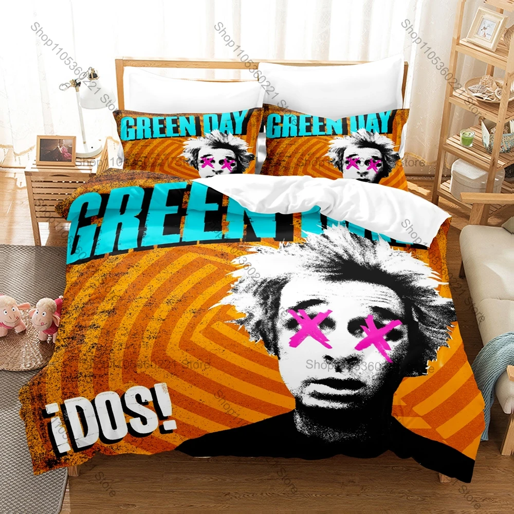 Punk Rock Green Day Bedding Set 3 Piece Duvet Cover Set Music Band Bed Linen for Teens Adults Bedroom Decor