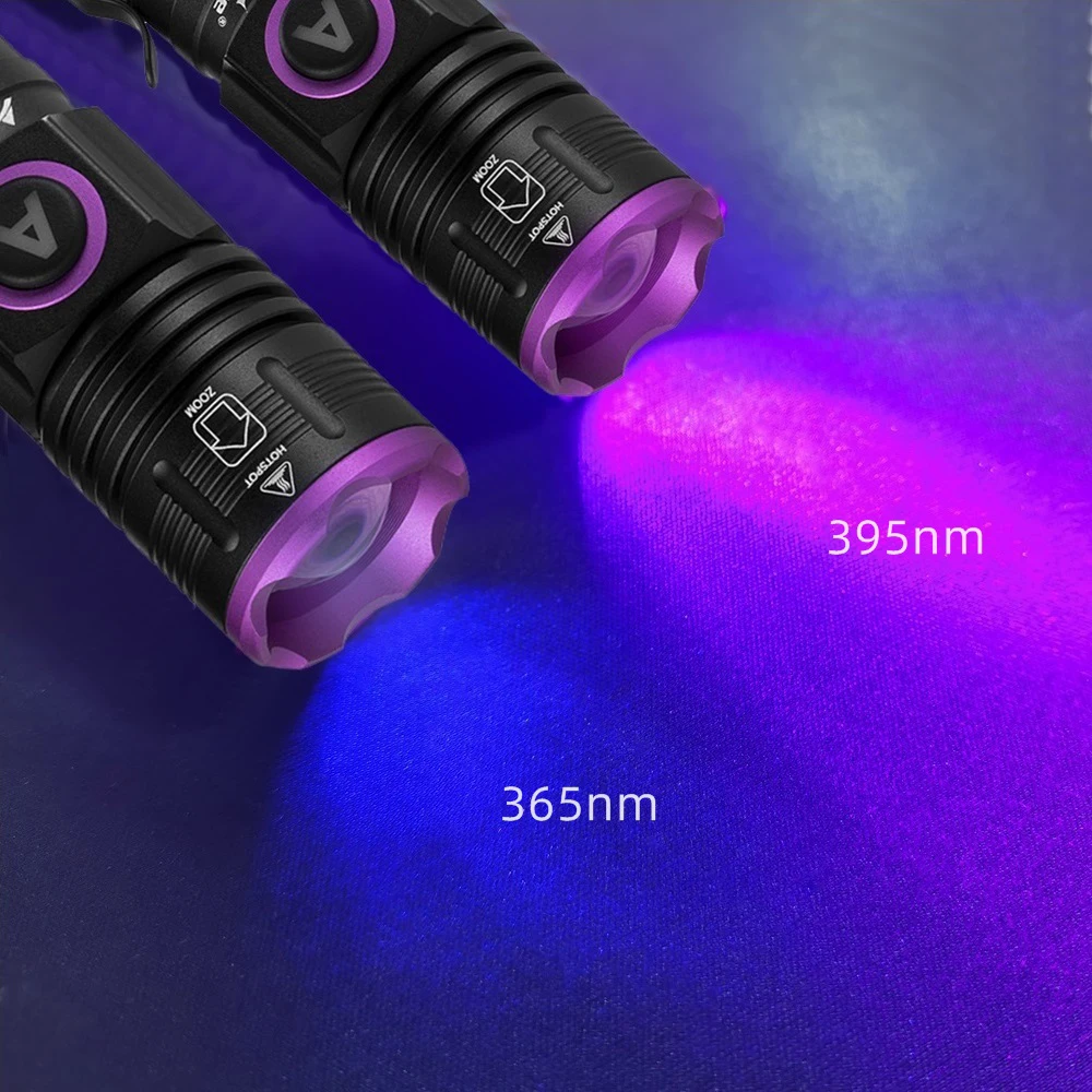 365nm Zoom UV LED Flashlight Ultraviolet Nail polish Curing Cat Pet Urine Stains Marker Ore Money Scorpion Detection SV85