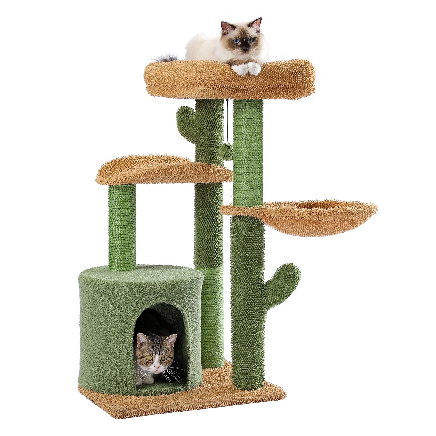 Cactus Cat Tree Tower with Scratching Post Combination, Cat House Furniture, Pet Scratcher, Play and Rest, Cute