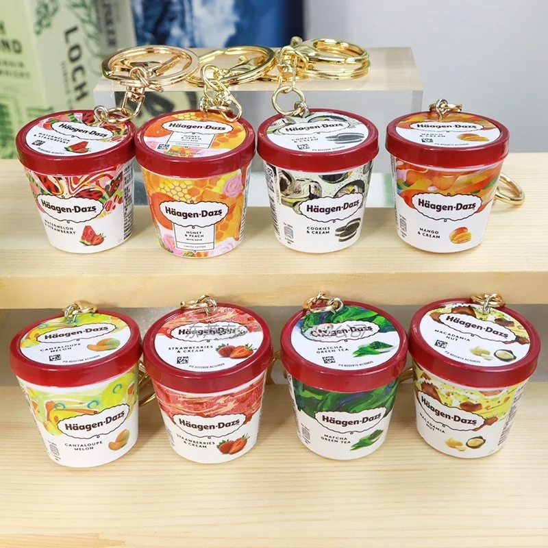 Häagen-Dazs Ice Cream 3D Simulation Keychain Resin  Strawberry Small Paper Cup Ice Cream Creative Gift Decoration
