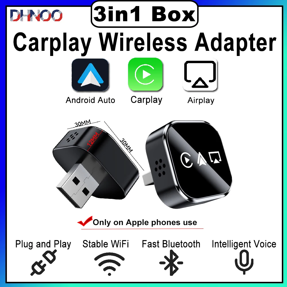 Беспроводной адаптер MiNi Carplay USB Plug and Play WiFi Bluetooth для iPhone Android Auto Connect Airplay 3in1 Box Car play 2025