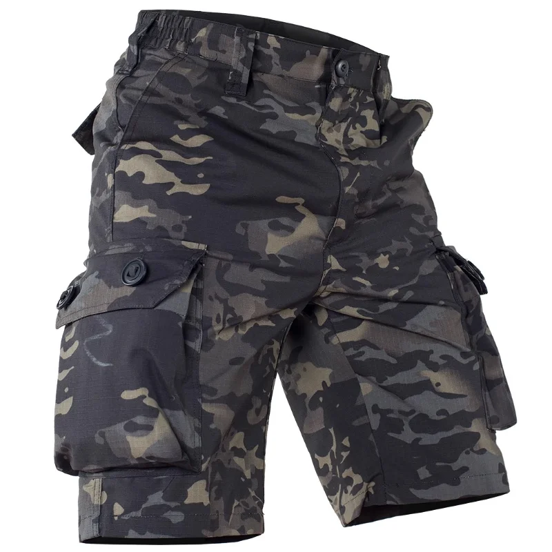 Geometric Camo Combat Shorts Mens Summer Multi Pocket Outdoor Hiking Mid Pants Size S-3XL Waterproof Tactical Training Overalls