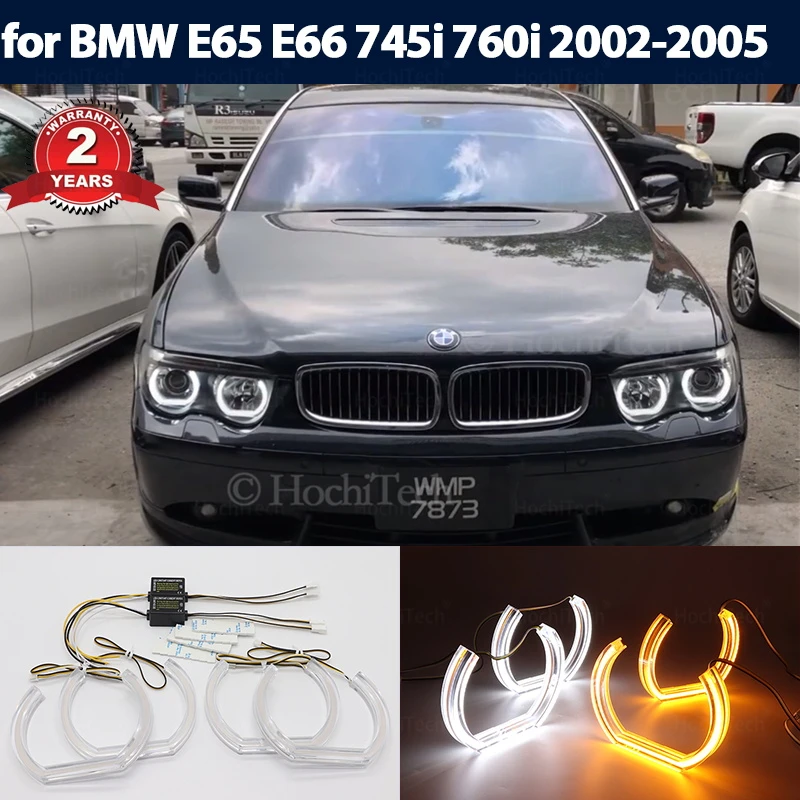 

LED Crystal Angel eyes Cut Style DRL DTM U Shape Light 6000K White yellow For BMW E65 E66 PRE FACELIFT 745i 760i 2002-2005