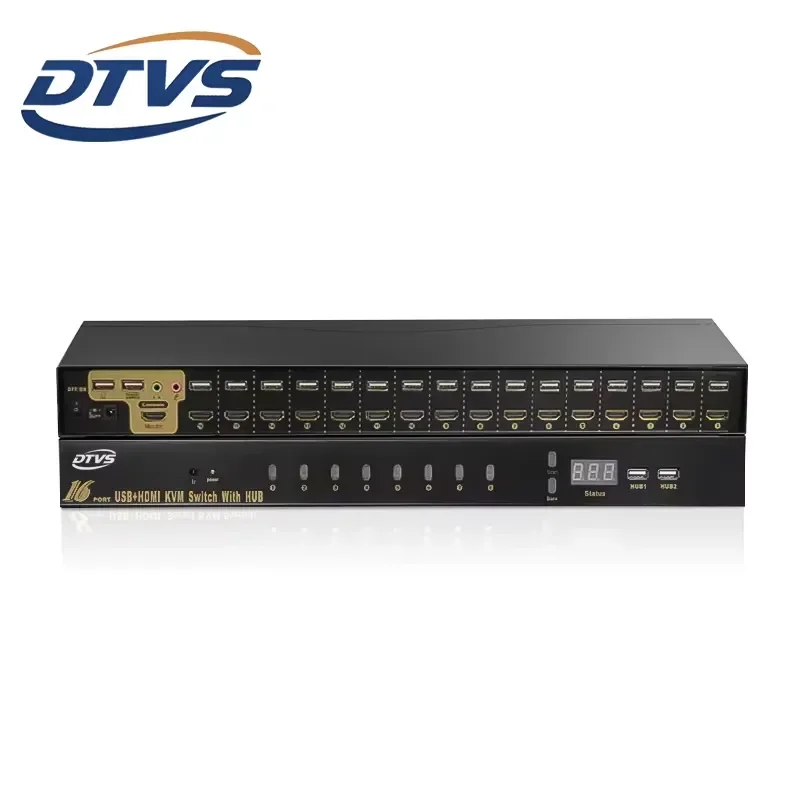 DTVS 16-Port Rack-Mount for +USB KVM Remote/Panel Switching 4k 30Hz Hub Function Switch for 16 Servers/PCs Stock