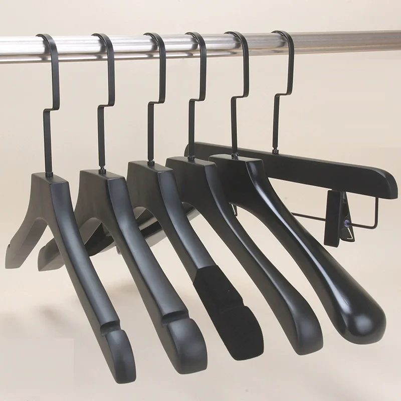 

10Pcs/Lot Black Solid Wood Hanger Non-slip Wardrobe Wooden Clothes Rack Men's And Women's Children's Wear