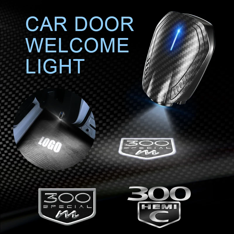 2PCS For 2 Door For Chrysler 300c 300M Logo USB Rechargeable Car Door LED Lamps Projector HD Courtesy Welcome Lights