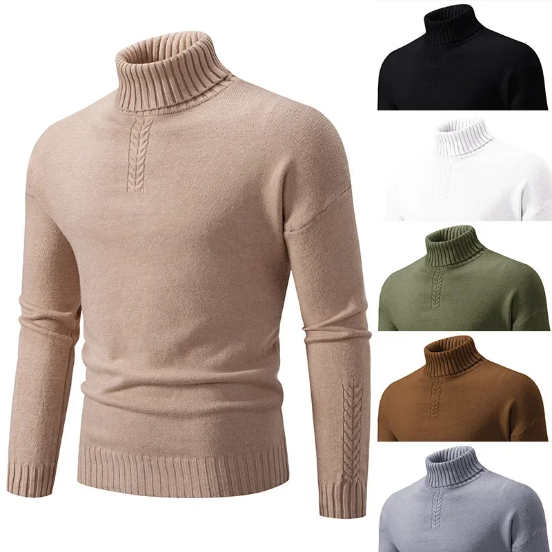 

Sweater 2023 Winter New Men's Casual Pullover Wheat Ear Knitted High Neck Bottom Knitted Sweater